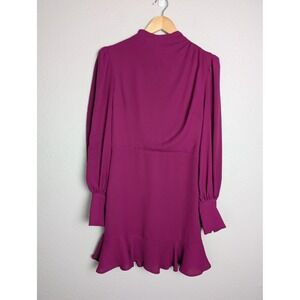 Express Dress Womens‎ S Purple Short Mini Puff Sleeve High Neck Lined Party
